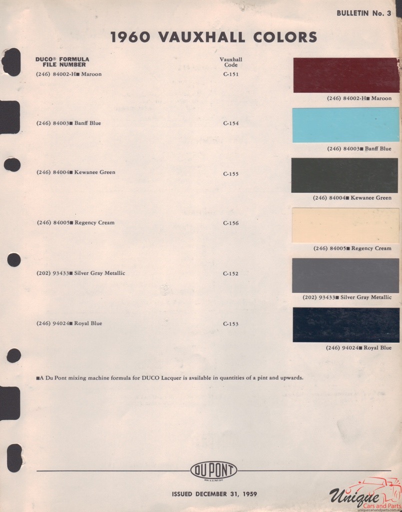1960 Vauxhall Paint Charts DuPont